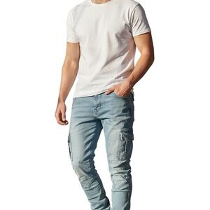 Men's Denim Cargo Pants - Light Blue